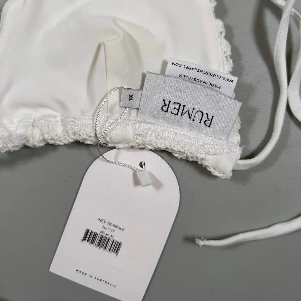 NWT RUMER The Label White Crochet Bikini Top Size XL